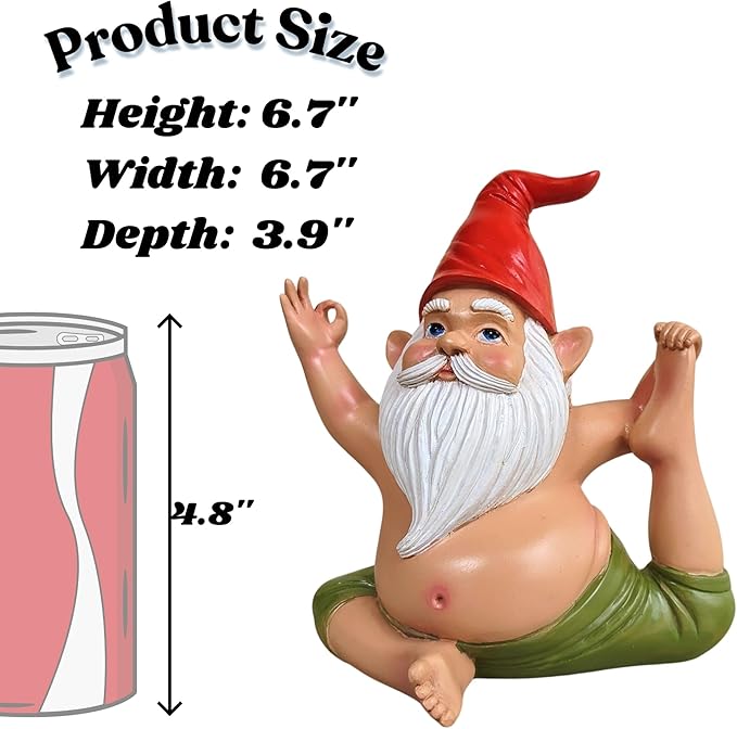 Yoga Gnome Statue, Seated Twist Pose – 6.7'' Resin Zen Garden Decor, Handcrafted Meditating Gnome for Indoor/Outdoor, Home, Lawn, Porch, Yoga Room, Mindfulness Gift