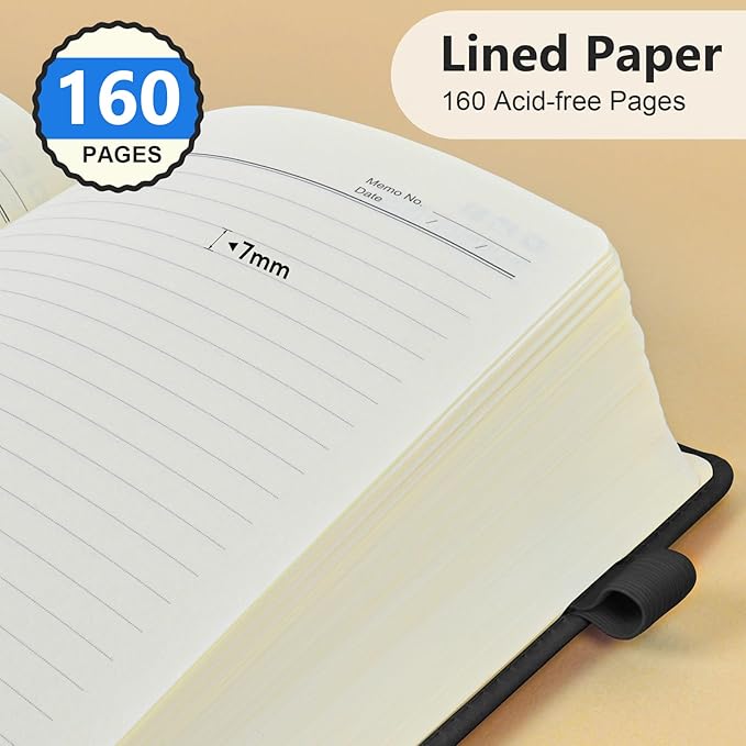 Lined Journal Notebook for Men & Women, 160 Pages College Ruled Journal for Writing, A5 Hardcover Leather Notebooks for Work, School, Business, Travel, Daily Diary 5.9" x 8.5" - Black