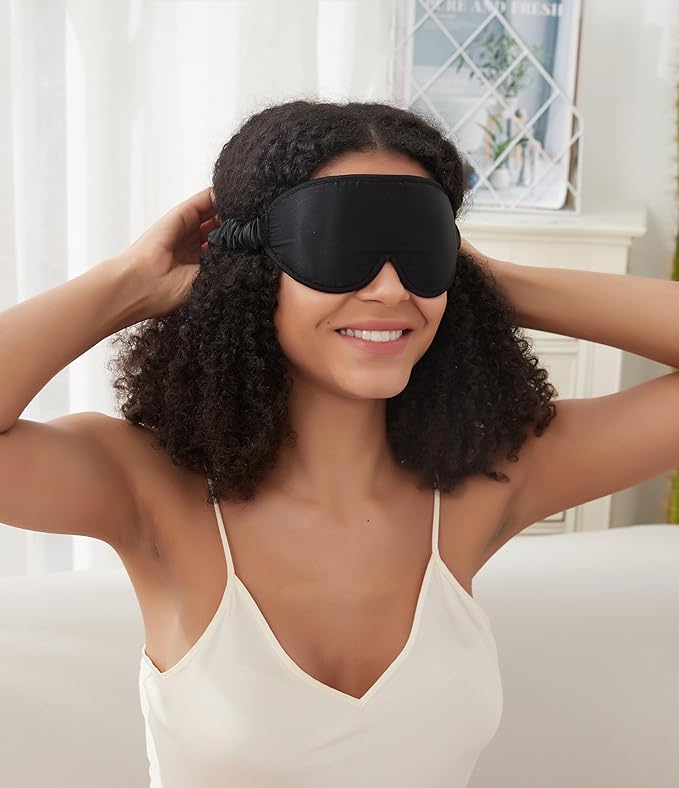 ALASKA BEAR Upgraded Silk Eye Mask with Deep Contour Molded Cups for Beauty Sleep & Lashes Extensions, Zero Pressure Sleeping Eye Cover with Silk-Cover Adjustable Strap
