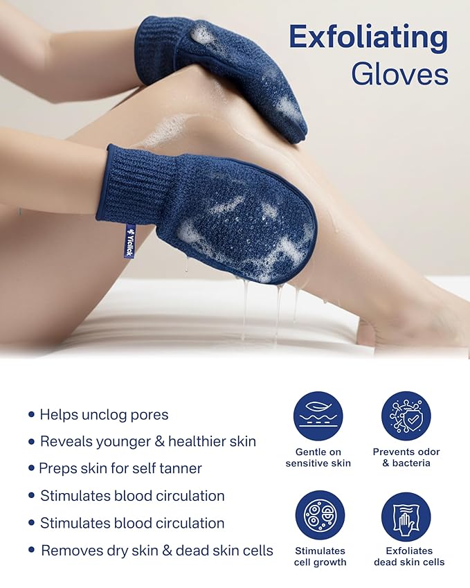 Yiclick Heavy Exfoliating Gloves Mitts, Exfoliating Body Scrubber Exfoliator For Shower Bath, Korean Body Scrub Mitts for Dead Skin Remover, Loofah Luffa Sponge Wash Cloth For Men Women