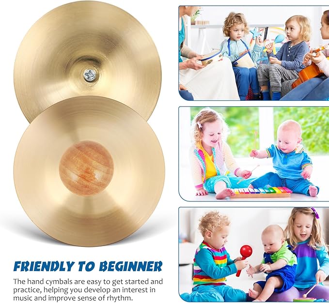 DOITOOL 1 Pair /2 pcs Small Finger Cymbals Belly Dancing Hand Cymbals for Adults Kids Percussion Musical Instrument for School Bands Family Entertainment, Golden Zills/Sagats 2.75 * 2.75 * 1.18inch