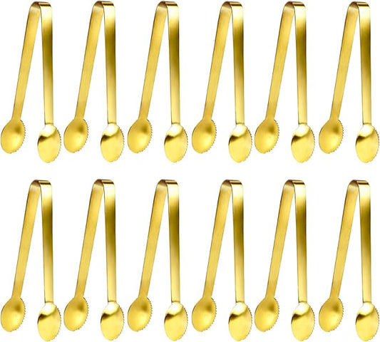 JCREN 12 Pcs Gold Tongs - Stainless Steel Serving Tongs for Food, Appetizers, Desserts - 4.9inch