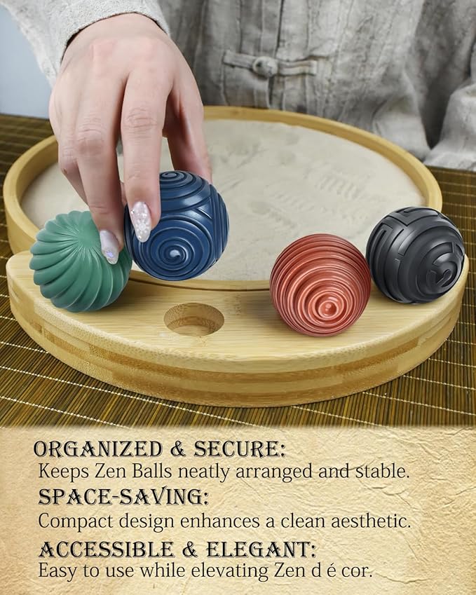 Artcome Jpanese Mini Zen Garden Kit for Desk - Bamboo Sand Tray with 4 Unique Zen Balls & Rake Tools - Relaxation and Meditation Sand Garden for Office, Home & Mindfulness Therapy - Ideal for Gift