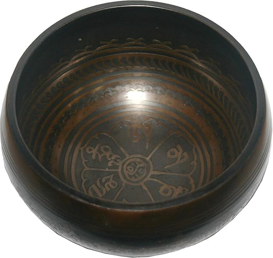 5123 SB 'B' Note Crown Chakra Antique Tibetan Auspicious Symbol Bowl Set ~ Nepal