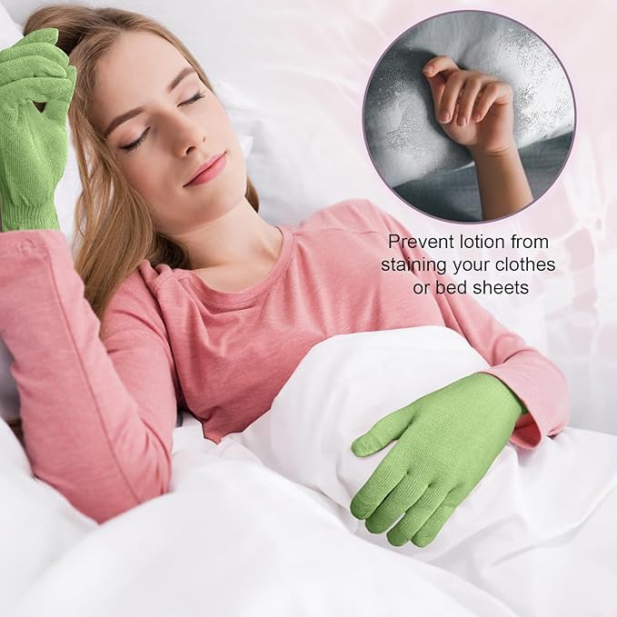 MIG4U Moisturizing Beauty Gloves Touchscreen Overnight Sleeping Glove for Women Dry Hands, Nighttime Lotion, Eczema, SPA, Cosmetic Treatment, Apple Green 3 Pairs Size L/XL