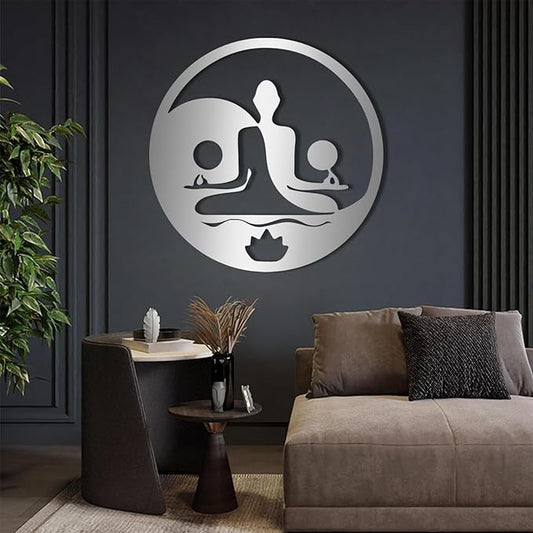 Metal Wall Decor-Metal Buddha Wall Decor, Metal Zen Wall Art, Yin Yang Wall Art, Buddha Wall Art, Meditation Wall Decor, Spiritual Wall Decor, Zen Wall Art, Yoga Room Wall Decor (Silver, 30x30in|76x76cm)