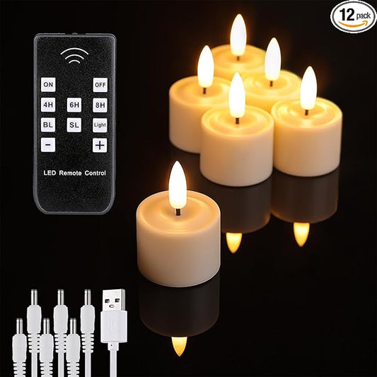 Rechargeable Tea Lights Candles with Remote and Timer Battery Operated, LED Flameless Votive Tealight Candles Flickering for Table Wedding Christmas Halloween Decor (6 Pack)