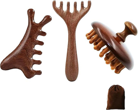 Manual Scalp Massagers, 3 Pack Wooden Head Scalp Massager Comb, Portable Massage Tool