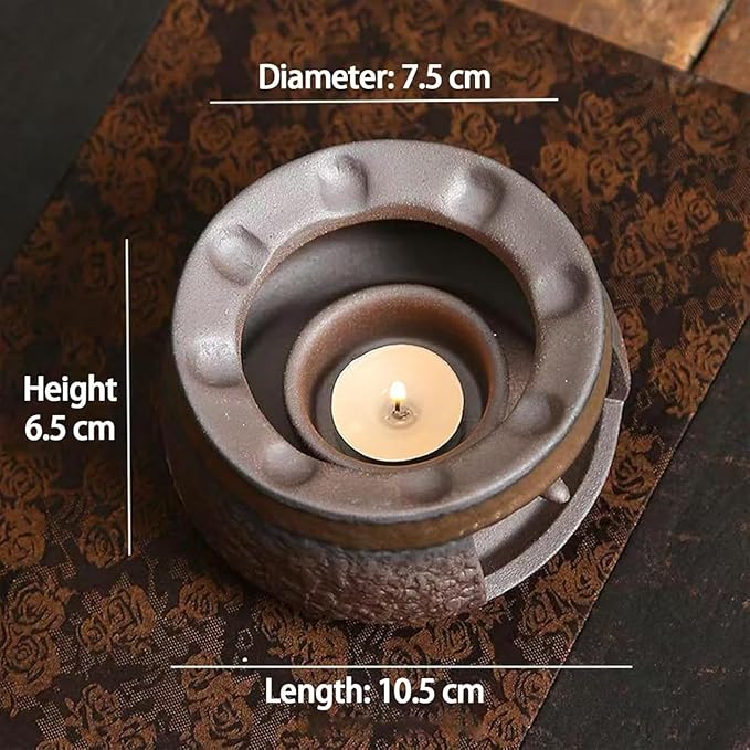 Ceramic Tea Stove Warmer Set – Handmade Candle Wax Melt Warmer with Tealight Holder, Cedar and Zen Aromatherapy Burner for Home, Office, Meditation Spaces (A)