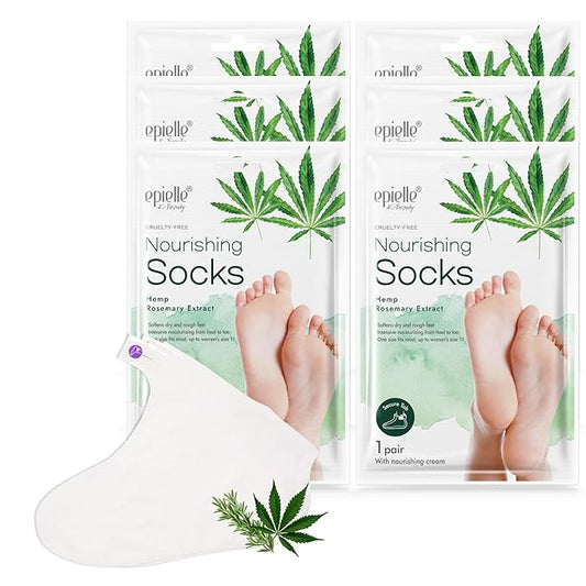 Epielle Nourishing Foot Mask 6 Pairs, Deep Moisturizing Socks for Dry, Cracked Feet, Self Care Gifts for Women, Spa Kit, Stocking Stuffers, Thanksgiving Essentials