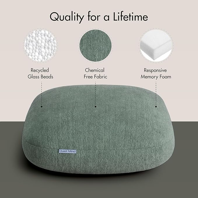Quiet Mind Weighted Pillow for Adults 9 Lbs - Get Better Sleep - Sustainably Made and Chemical Free - Machine Washable (Medium, Agave Green)