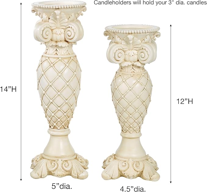Corinthia Classical Style Candleholder Set of Two Antique Ivory Set of 2