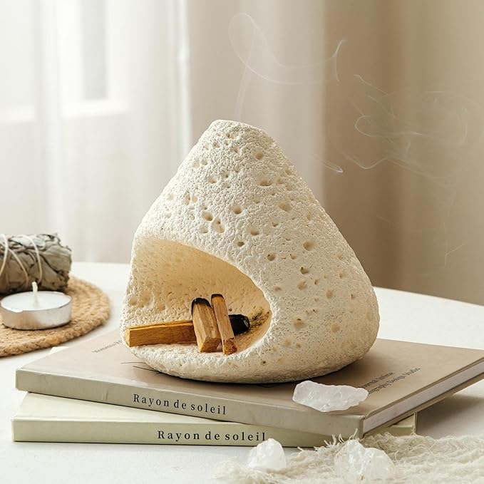 Palo Santo Holder, Modern Incense Burner for Sage, Palo Santo Sticks and Cones Burning, Mini Fireplace Chimney Smudge Bowl for Yoga, Meditation and Energy Cleansing Aromatic Home Decor