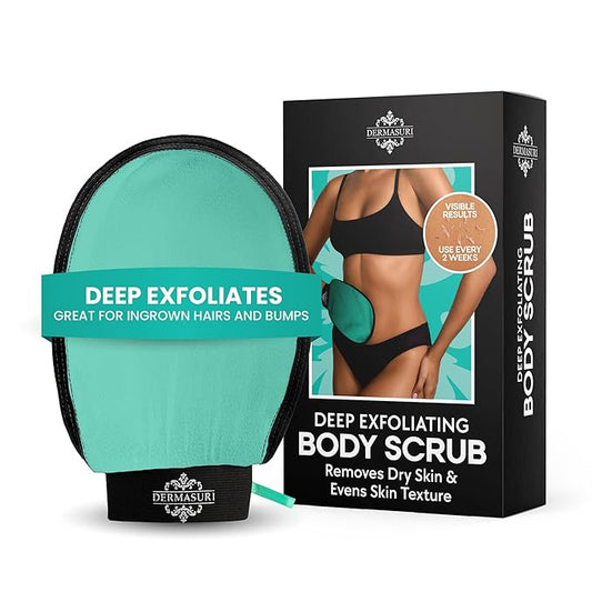 Dermasuri - Deep Exfoliating Glove - Korean Exfoliating Mitt - Body Scrubber for Shower - Buffs Dry & Dead Skin - Keratosis Pilaris Treatment Scrub - Stocking Stuffer Gifts for Women & Men - Teal Mitt