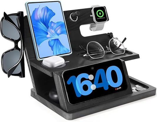 Gifts for Men 3-in-1 Charging Stand Compatible with iPhone 16 Charger Station, Nightstand Organizer Wood, Fathers Day Perfect for Dad Husband Boyfriend Son, for iPhone 16/15/14/13/12 and Pro, Watch