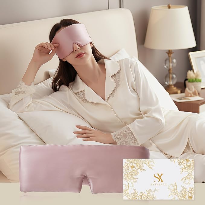 100% Mulberry Silk Sleep Mask, Eye Mask for Deep Sleep and Travel, Soft Breathable Eye Cover with Adjustable Headband (Lotus Pink)