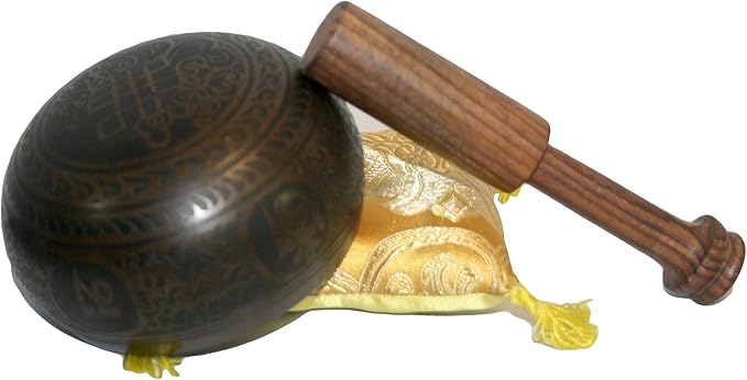 3382 SB Tibetan Auspicious Symbol Singing Bowl Set ~ Mallet Cushion Meditation Chakra Healing Prayer Yoga Mindfulness (SB-3382-F)