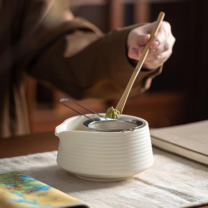 Ceramic Matcha Whisk Set, Complete Matcha Set-8PCS for Ceremonial Grade Matcha, Tea Gifts for Tea Lovers for Christmas, Birthday, Halloween (Pure White)