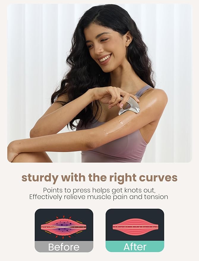 lifechill Heavy-Duty Stainless Steel Gua Sha, Muscle Scraper Tool, Lymphatic Drainage Massager for Self Care, Metal GuaSha Tool for Full Body, Trigger Point Massage Tools for Pain Relief