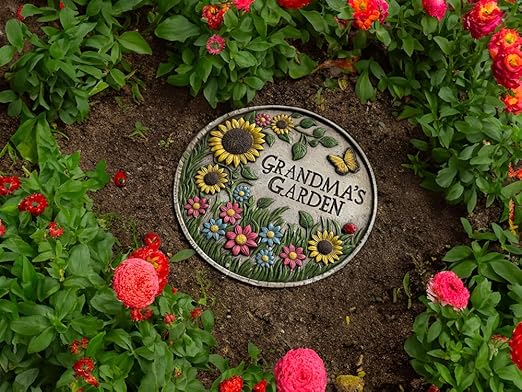 VEOJEIN Grandma's Garden Stepping Stone 9.45’ Durable Garden Décor with 3D Hand-Painted Sunflower Design – Gift for Grandma, Mom, Wife, Mother’s Day, Christmas, Birthdays