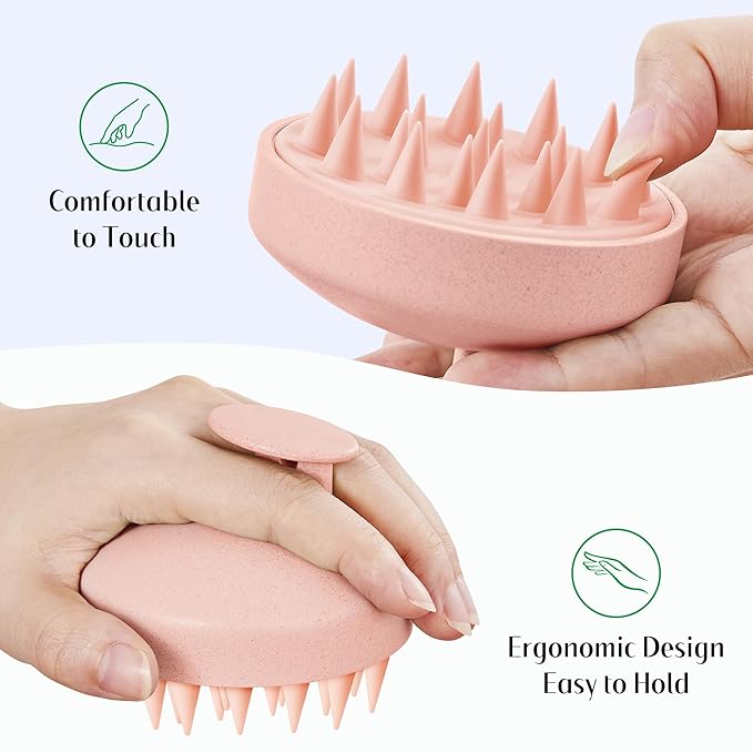 HEETA Scalp Scrubber Shampoo Brush, Scalp Massager Tool for Hair Growth, Soft Silicone Bristles for Dandruff Removal Wet Dry Use Women Men Kids Pet, Fit All Hair Types Care, Pink
