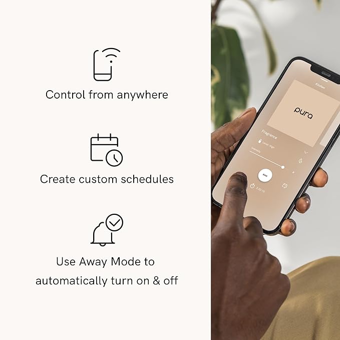 Pura - Smart Home Fragrance Device Starter Set - Pura 4 - Scent Diffuser for Home - Includes Fragrance Aroma Diffuser - Square Box, Apple Orchards and Lavender Fields Scent Refills