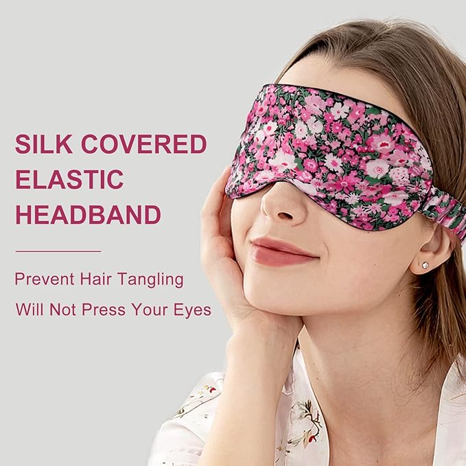 OLESILK 100% Natural Mulberry Silk Sleep Eye Mask Block Out Light, Fashion Printed Eye Mask Blindfold for Women Men Full Night Sleeping, Chic Eye Cover Eyeshade, Pattern 3