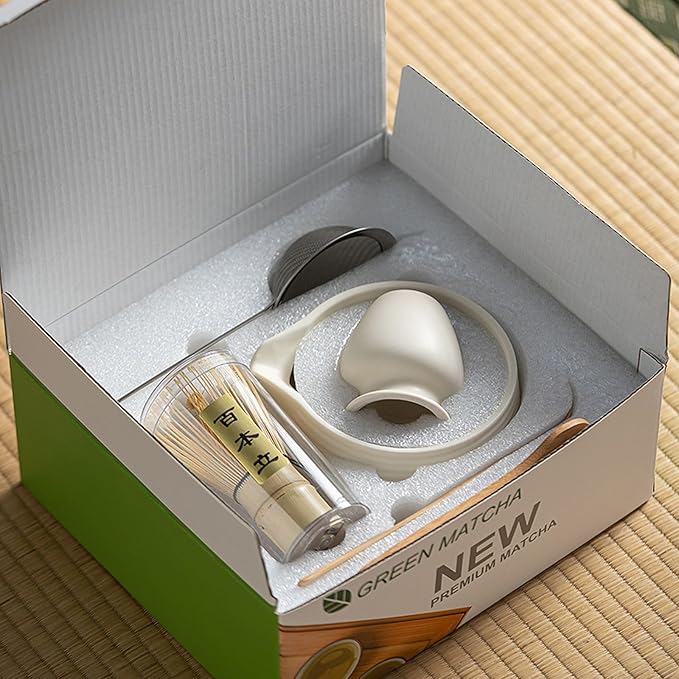 Ceramic Matcha Whisk Set, Complete Matcha Set-8PCS for Ceremonial Grade Matcha, Tea Gifts for Tea Lovers for Christmas, Birthday, Halloween (Pure White)