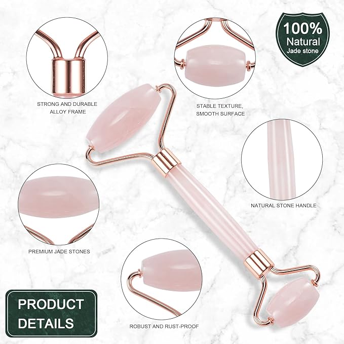 Jade Roller for Face, Facial Roller Massager Skin Care Tool, Gua Sha Facial Tools for Face, Neck, Eyes, Reduce Puffiness of The Skin (APink)