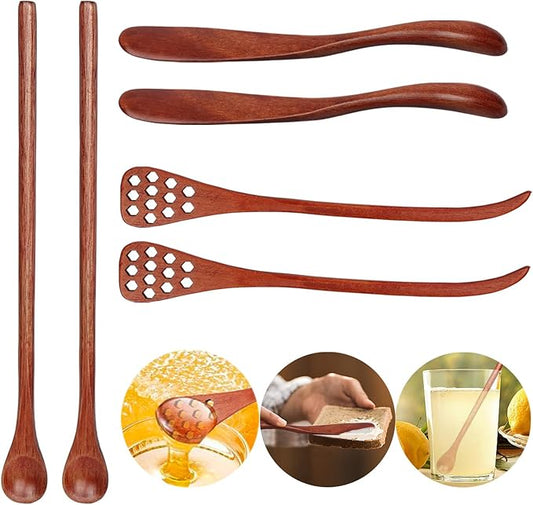 6PCS 7.08inch Honey Dipper Sticks Honey Spoon and Coffee Stirring Spoons, Wooden Honey Mixing Stirrer Honey Comb Stick, Honey Wand for Honey Jar Dispense Drizzle Honey Wedding Party