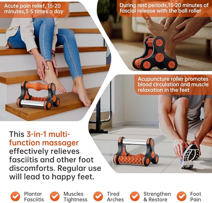 Plantar Fasciitis Relief Massager with Ice Pack, Cold Therapy & Reflexology Foot Roller for Instant Neuropathy Pain Relief, Foot Massager for Circulation, Reduce Swelling to Happy Health Foot