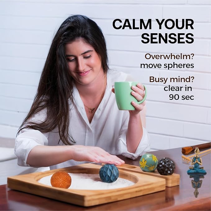 Zen Garden for Desk - 11" Bamboo Sand Tray Therapy Kit | Meditation Gift | Sensory-Based Wellness Tool for Mindfulness & Emotional Support | Zen Decor