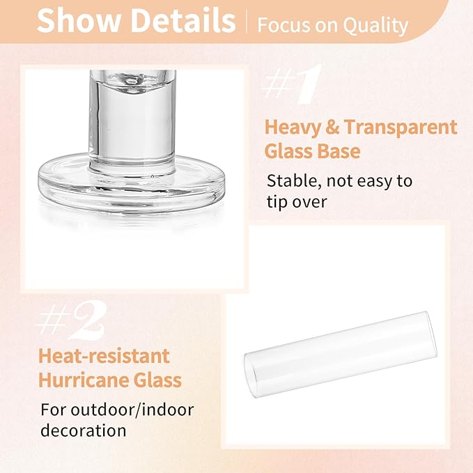 NUPTIO Hurricane Glass Candle Holders: Set of 2 Candlestick Holder with Cylinder Covers 11.8 inch Tall Windproof Clear Taper Candle Stand for Fall Thanksgiving Christmas Decor