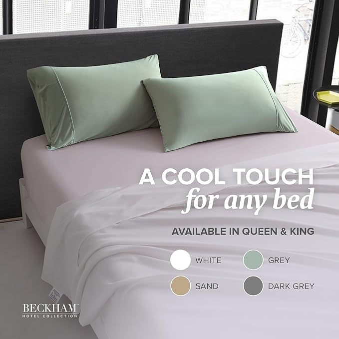 Beckham Hotel Collection Cooling Pillowcases for Hot Sleepers, King Size Set of 2, Cool Bedding, Envelop Closure, Silky Soft, Breathable, Moisture-Wicking, Gray