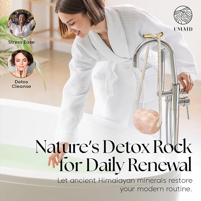 UMAID Himalayan Bath Salt Buddy™ 4 lb Hanging Himalayan Rock Salt for Bath & Shower – Himalayan Stone for Relaxation – 2025 Holiday Edition, Unique Gifts for Men, Women & Couples, White Elephant Gift