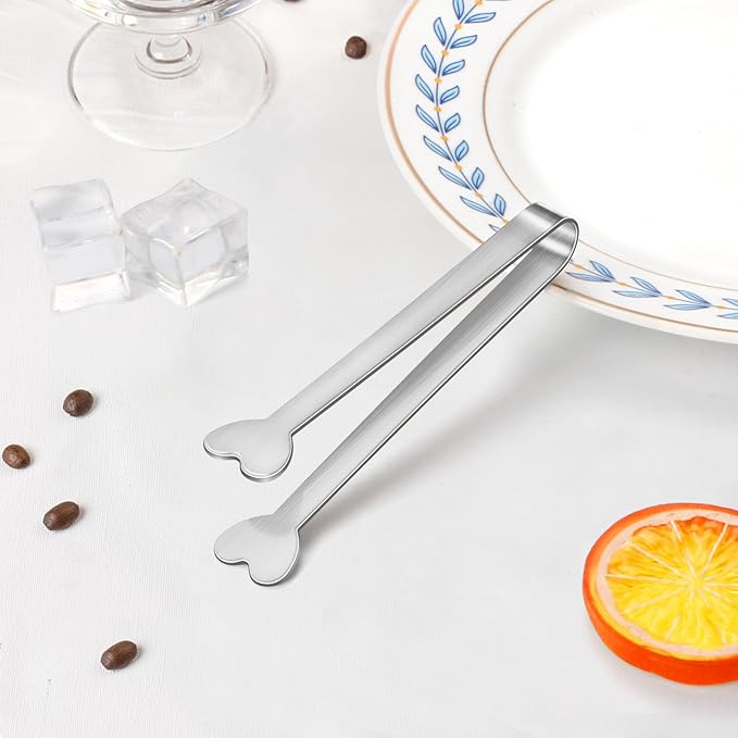 20-Packs Mini Serving Tongs, Stainless Steel Small Appetizers Tongs, Metal Kitchen Tongs, Ice Sugar Tongs for Serving Food (5inch，Silver)