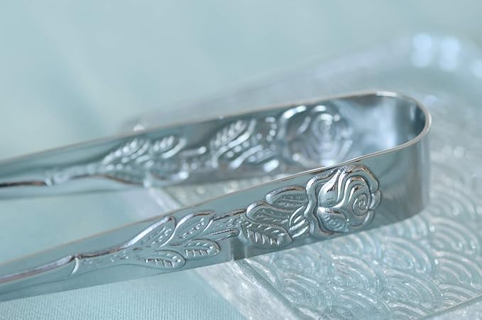 6PCS Mini Serving Tongs 4-Inch Small Rose Sugar Cube Tongs (Silver)