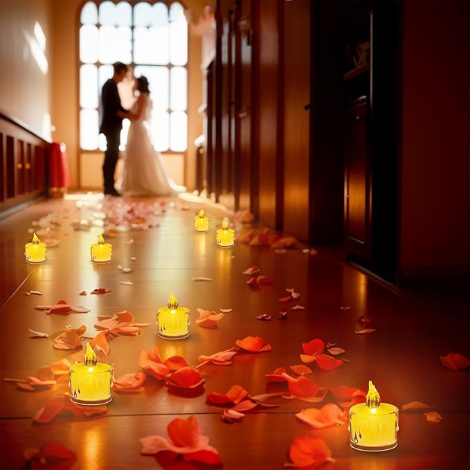 1000Pieces Artificial Rose Petals with 24 Pack LED Tea Lights Candle, Flameless Battery Operated Candles,Romantic Decorations Special Night Set for Valentines, Wedding Decor