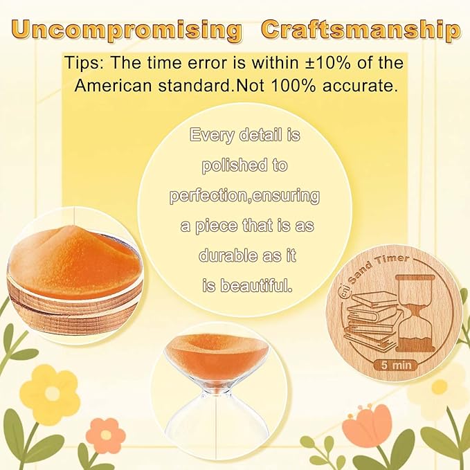 CNCJ 5 Minute Sand Timer, Orange Small Wooden Hourglass Sand Clock 5 Minutes, Glass Sandglass Watch Reloj De Arena for Kitchen Classroom Office Desk Decor