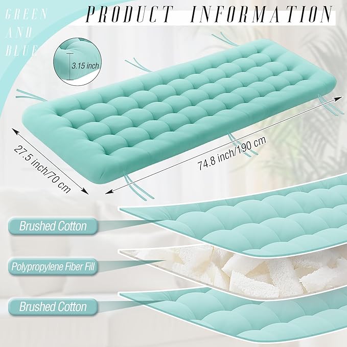 Long Floor Cushion Large Floor Cushion with Brushed Cotton 74.8 x 27.5 x 3.15 in Jumbo Lounger Pillow for Outdoor Indoor Bay Window Meditation Yoga Reading Sleeping(Cyan)