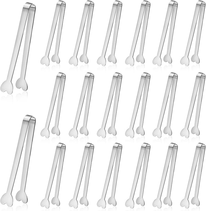 20-Packs Mini Serving Tongs, Stainless Steel Small Appetizers Tongs, Metal Kitchen Tongs, Ice Sugar Tongs for Serving Food (5inch，Silver)