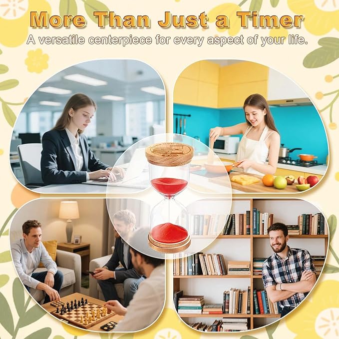 CNCJ Wooden Sand Timer 30 Minute, Hourglass Red Sand Watch Small Reloj De Arena for Desk Decor Kitchen Classroom Office Study Home Decoration
