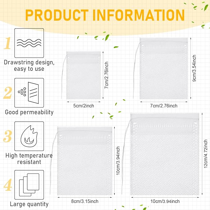 1000 Pcs Disposable Tea Bags Bulk for Loose Leaf Tea Drawstring Empty Coffee Sachets Filter Infuser Strainers for Coffee Spice Herbs(3.94 x 4.72 Inch)