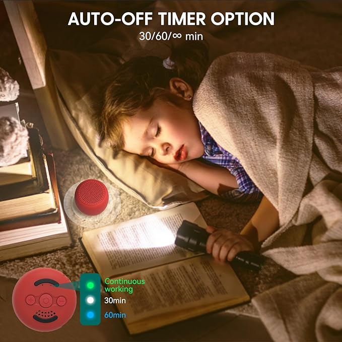 Babelio White Noise Sound Machine for Adults Kids Baby, Mini, 15 Non-looping Sounds, Timer, Memory Function, Easy to Pocket and Travel Red