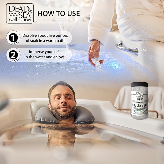 Dead Sea Collection Bath Salts for Men with Eucalyptus & Mint Oils - Muscle Recovery Bath Soak – Mens Pure Dead Sea Salt for Soothing and Relaxing - 37 Oz