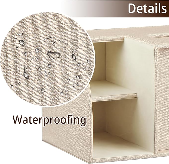 Leather Square Tissue Box Cover with Storage Tray,Cube Tissue Box Holder,Modern Facial Paper Organizer with Remote Control Holder for Bathroom,Vanity Countertop,End Table NightStand Home Office.Beige