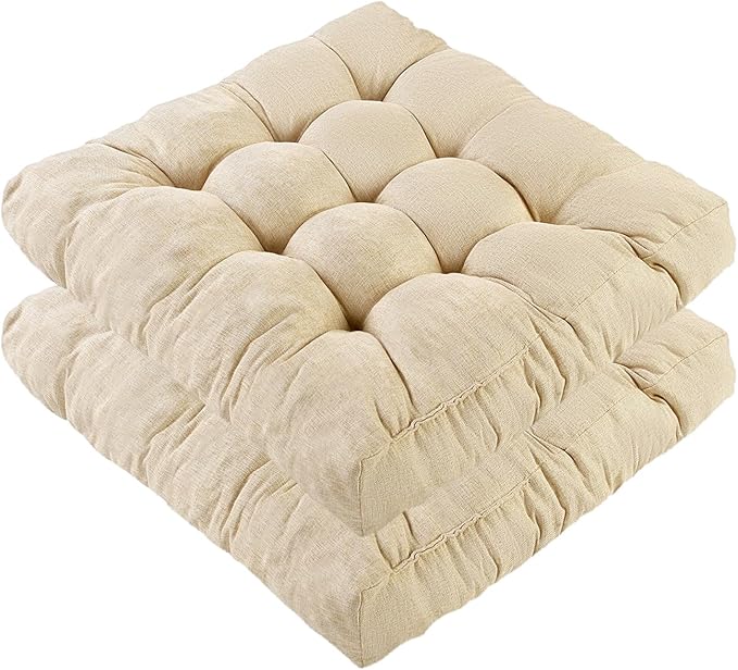 Meditation Floor Cushions Set of 2, Thickened Floor Pillow for Adults, Large Square Pillows Seat Cushion for Tatami Living Room Yoga, Memory Sponge Block Added, 22x22 Inch, Beige
