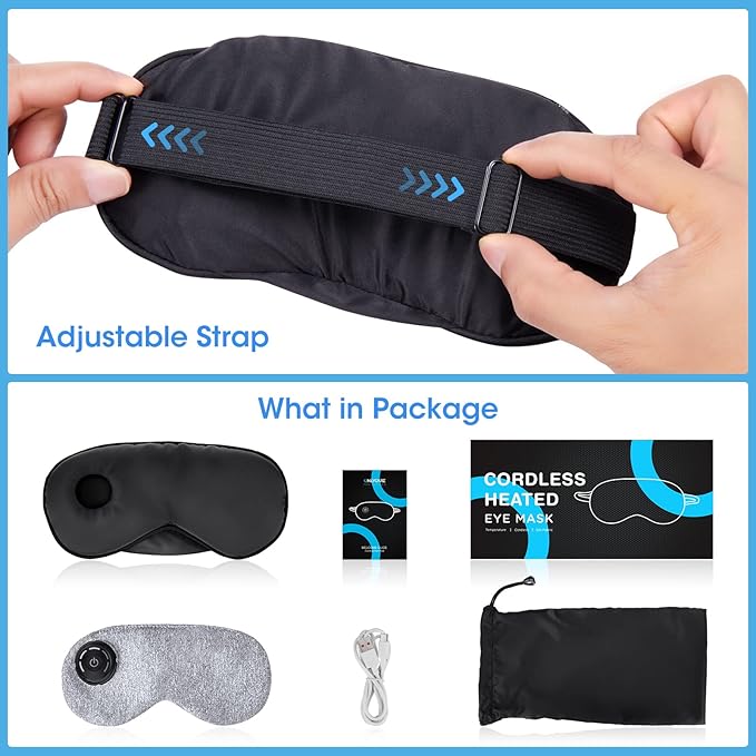 Heated Eye Mask Cordless, USB Eyes Heating Pad, Mask with Temperature Control, Electric Warm Eye Compress for Dry Eyes, Blepharitis, Chalazion, Gift for Men Women(Pack of 2)