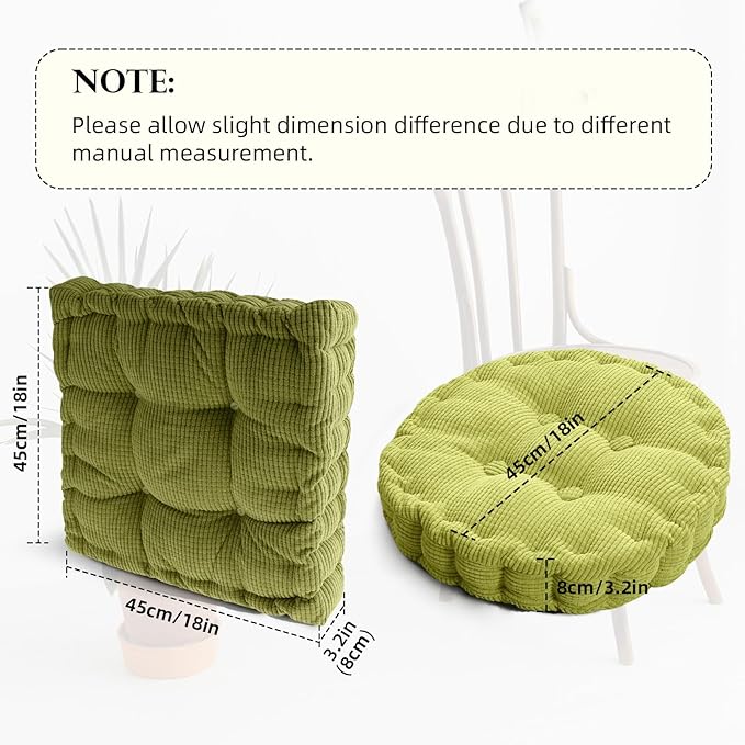 Meditation Floor Pillow 2 Pack Large Square and Round Floor Cushions for Adults Blue Corduroy Floor Seat Pillows Cushion for Living Room Balcony Tatami Yoga,18x18 Inch