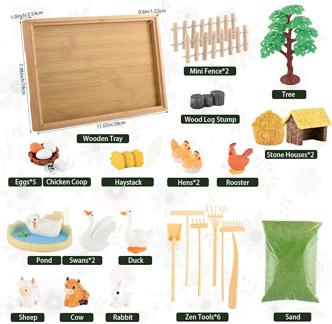 31 Pcs Zen Garden Kit for Desk, Mini Zen Sand Garden with Wooden Tray & Rake, Japanese Gift Set for Home, Office Desk Decor